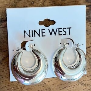 Nine West Chunky Silver Hoop Earrings Approximately 1-inch Diameter